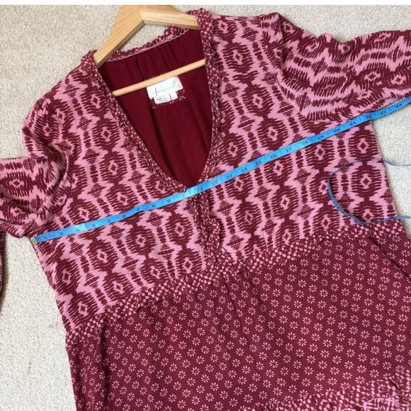 Anthropologie Dress Long Sleeve Tiered Skirt V-Neck Mini Knee Length Loose Fit L - Picture 12 of 15